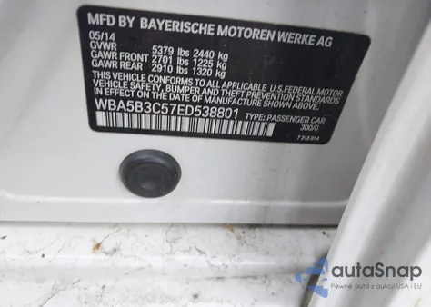 2014 BMW 535I xDrive из США, поврежденный, VIN WBA5B3C57ED538801